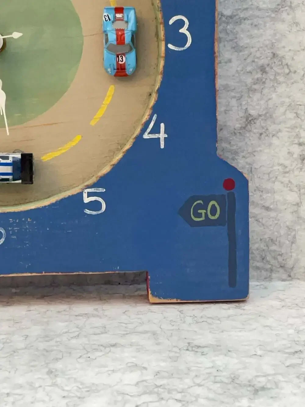 Vintage Handmade Wood Racing Car Mantel Clock Hand Painted